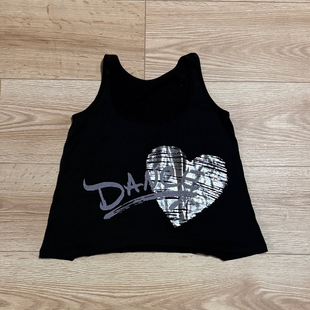 Black Tank Top with Silver Heart Dance Design